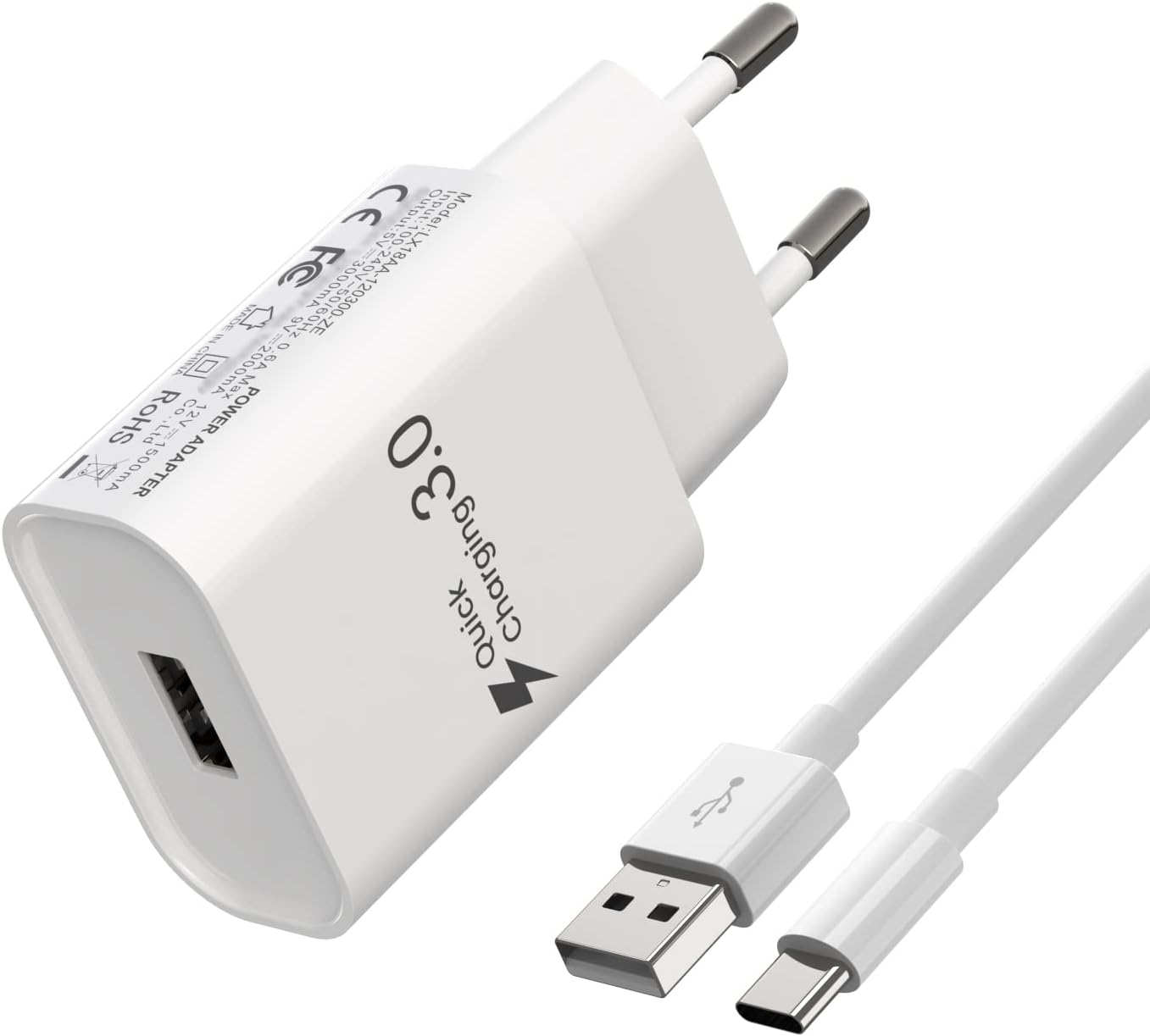 Caricatore USB Ricarica Rapida Quick Charge 3.0 18W Caricabatterie da con Xiaomi Redmi 10C 10 Note 11S 10 Pro Mi 8 Mi 9 Mi 10 Samsung Galaxy A13 A33 5G M13,Xiaomi Huawei Google LG Nokia Sony etc 2M