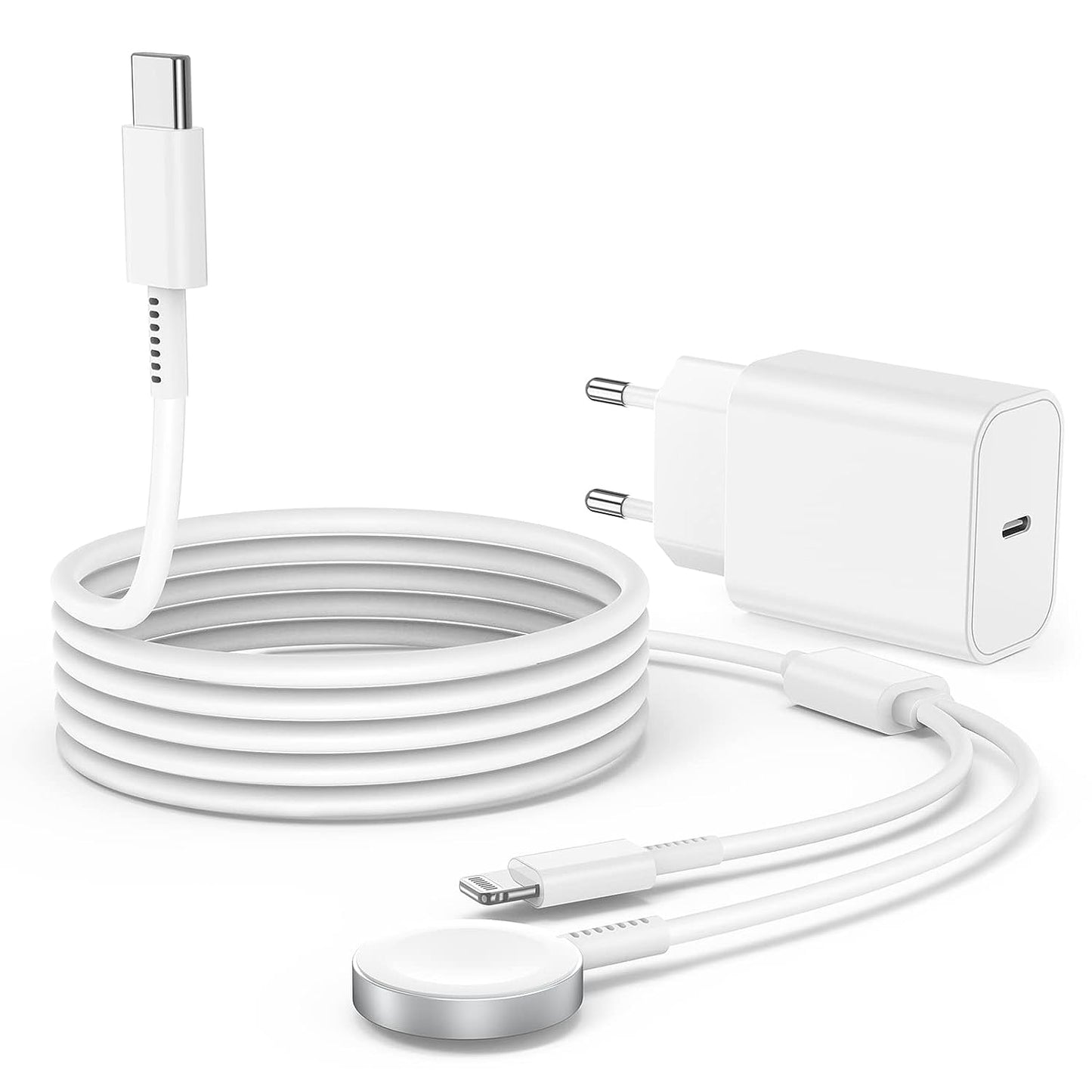 Caricatore per Apple Watch 2M, Cavo di Ricarica 2 in 1 per Apple Watch e iPhone, 20W Caricabatterie USB C,Charger Wireless Magnetico per iWatch Series Ultra/8/7/6/SE/5/4/3/2/iPhone 14 Pro Max/13/12/11