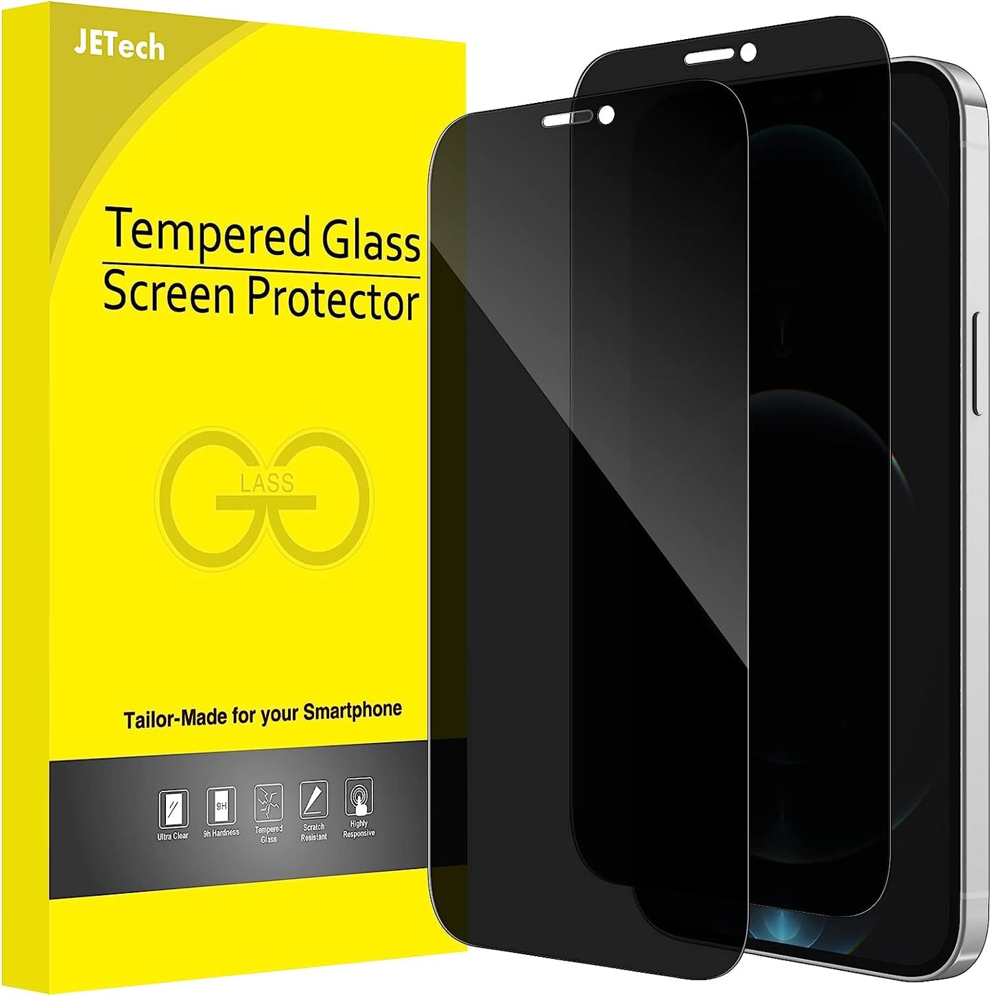 JETech Privacy Pellicola Protettiva per iPhone 12 Pro Max 6,7 Pollici, Copertura Totale Vetro Temperato Completa Film AntiSpy, Compatibile con Cover, Pacco da 2