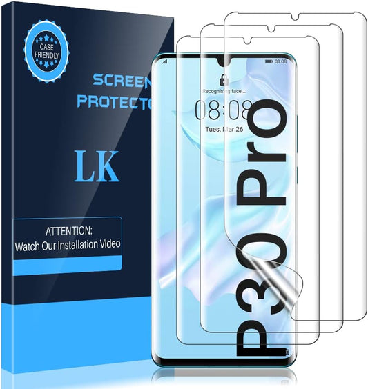 LK 3 Pezzi Pellicola Protettiva Compatibile con Huawei P30 Pro, Pellicola Protettiva per Schermo Ultra Hd Morbida in Tpu a Copertura Totale, Compatibile con Custodia, Senza Bolle