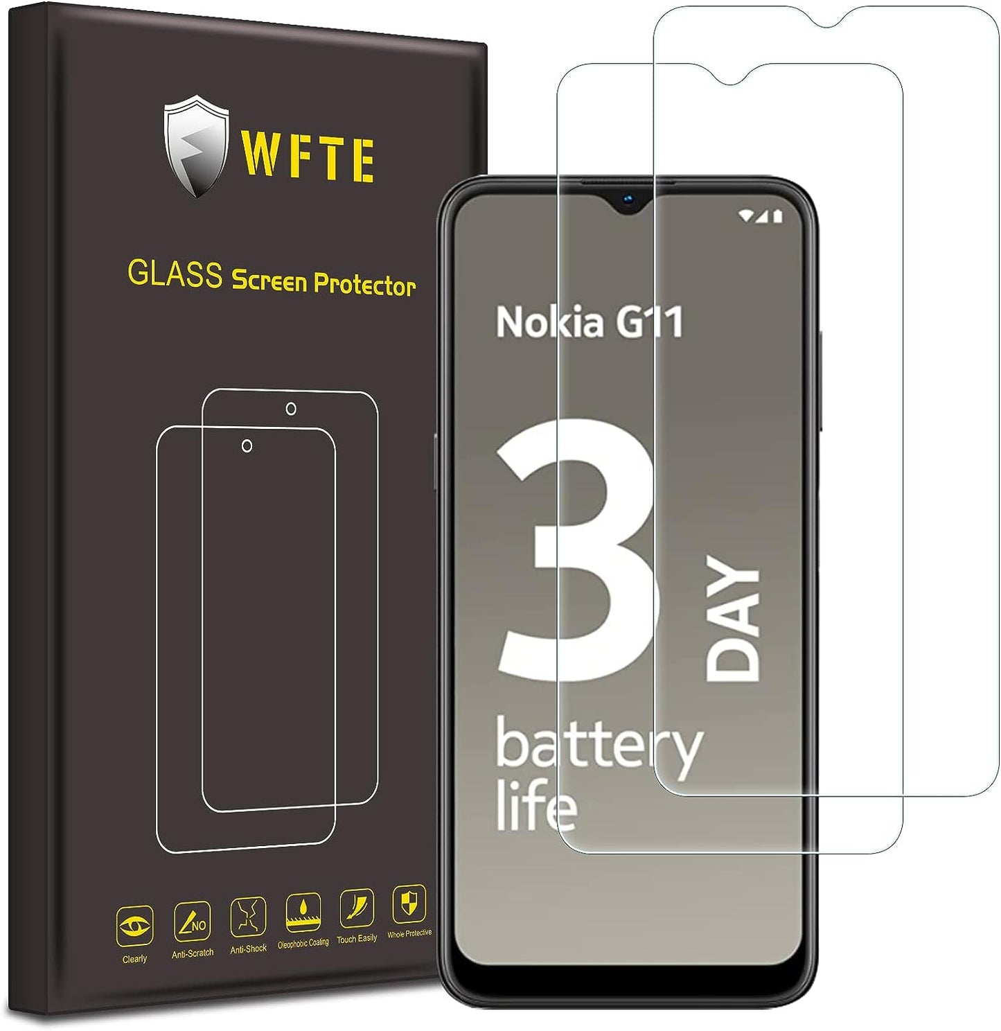 WFTE [2-Pezzi Vetro Temperato per Nokia G22/G11/Samsung Galaxy A13 Pellicola Protettiva [Durezza 9H][ Anti graffio][Anti-Impronte] Pellicola Protettiva per Nokia G22/G11/Samsung Galaxy A13