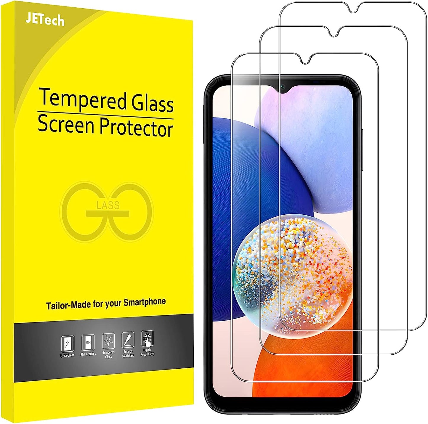 JETech Pellicola Protettiva per Samsung Galaxy A14 4G / 5G 6,6 Pollici, 9H Protezione in Vetro Temperato Film, Antigraffio, HD Chiaro, Pacco da 3