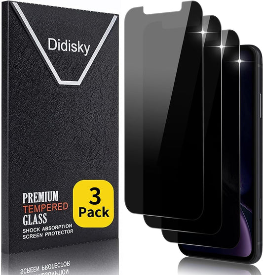 Didisky 3 Pezzi Privacy Pellicola Protettiva in Vetro Temperato per iPhone 11, iPhone XR 6,1",Tocco Morbido,Facile da installare, Anti-Spy, Protezione Schermo