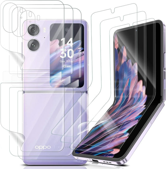 NEWZEROL 6 Pezzi Pellicola Compatibile per Oppo Find N2 Flip 5G, 3 Pezzi Pellicola Protettiva + 3 Pezzi Pellicola Protettiva Posteriore, Anti-Graffio HD Trasparente Morbido TPU Protezione Schermo